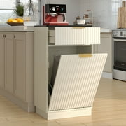 Aukfa 10-Gallon Tilt-Out Trash Can Cabinet - Wood Garbage Bin Enclosure with Drawer for Kitchen/Bathroom/Living Room,White