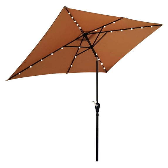 Aukfa 10 x 6.5ft Rectangular Patio Solar LED Lighted Outdoor Umbrellas for Market Beach Pool - Brown