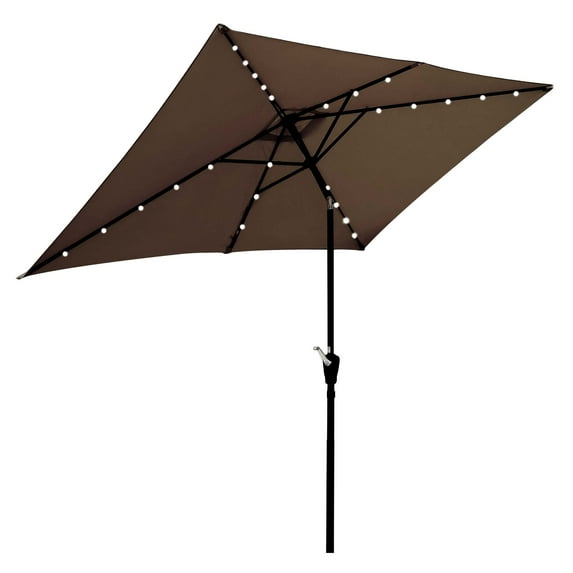 Aukfa 10 x 6.5ft Rectangular Patio Solar LED Lighted Outdoor Umbrellas for Market Beach Pool - Dark Chocolate