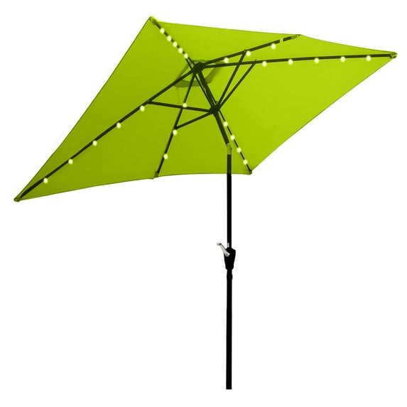 Aukfa 10 x 6.5ft Rectangular Patio Solar LED Lighted Outdoor Umbrellas for Market Beach Pool - Green