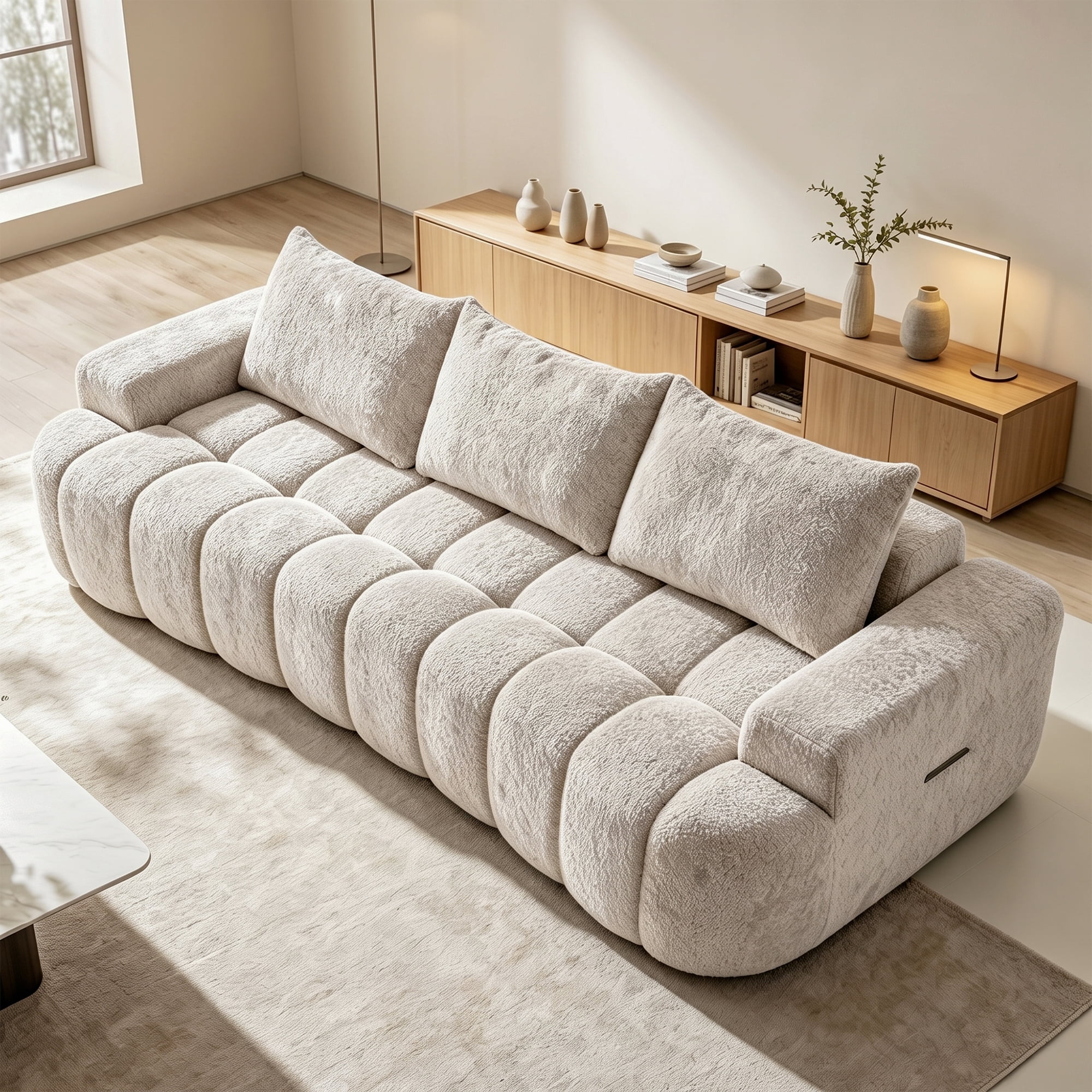Aukfa 100" Oversized Boucle Cloud Sofa Deep Seat Boneless Couch with Curved Front for Living Room, Camel