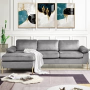 Aukfa 101" Velvet Sectional Sofa Pillow Top Arm Sleeper Couch for Living Room, Gray