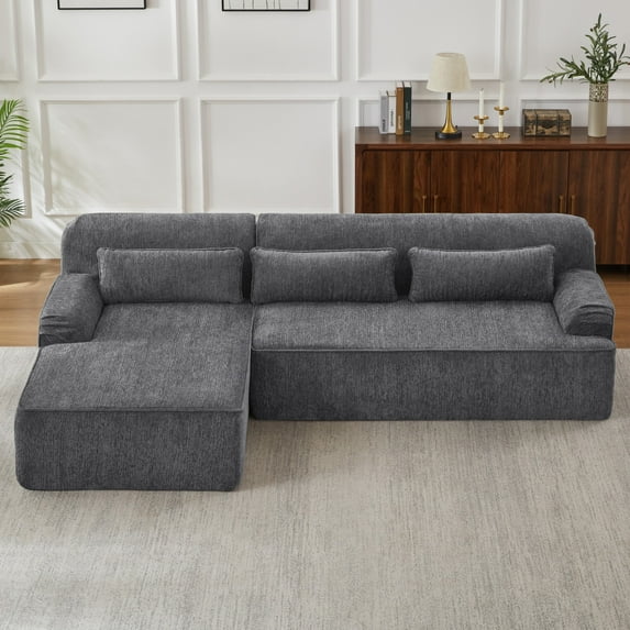 Aukfa 102.4" Modular Sectional Sofa with Left Facing L-Shape Chaise, Deep Seat Chenille Upholstered Couch with Lumbar Pillow, No Assembly Required, Gray