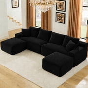 Aukfa 115 Cloud Sectional Sofa U Shape Modular Boneless Couch for Living Room, 2 Ottoman&Pillows, Corduroy, Black