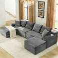 thumbnail image 1 of Aukfa 115" Cloud Sectional Sofa U Shape Modular Boneless Couch for Living Room, 2 Ottoman&Pillows, Corduroy, Gray, 1 of 10