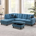 thumbnail image 1 of Aukfa 103" Sectional Sofa with Storage Ottoman, L Shape Couch for Living Room, Left Facing Chaise, Flannel, Blue, 1 of 11