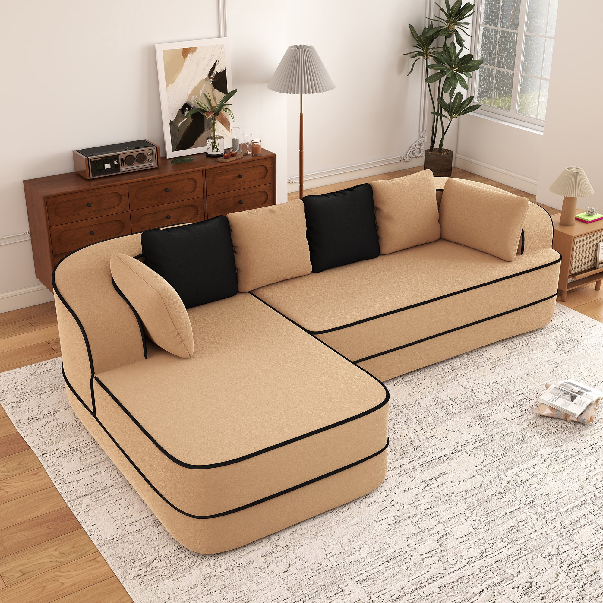Aukfa 106" 2-Piece Modular Sectional Sofa for Living Room, Right Chaise, Plush Teddy Velvet, Camel
