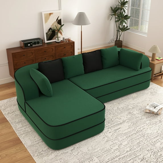 Aukfa 106" 2-Piece Modular Sectional Sofa for Living Room, Right Chaise, Plush Teddy Velvet, Green