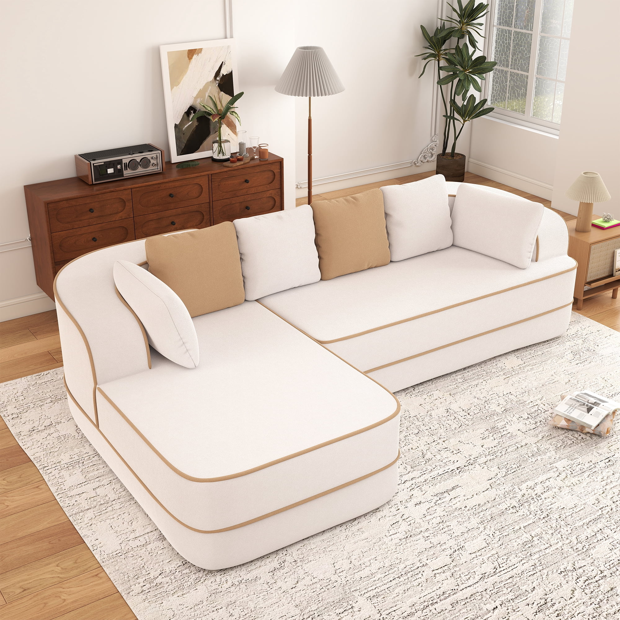 Aukfa 106" 2-Piece Modular Sectional Sofa for Living Room, Right Chaise, Plush Teddy Velvet, White