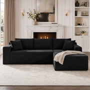 Aukfa 107" Cloud Modular Sectional Couch with Right-Facing Chaise, Corduroy Deep Seat Boneless Sofa for Living Room, Apartment, Black