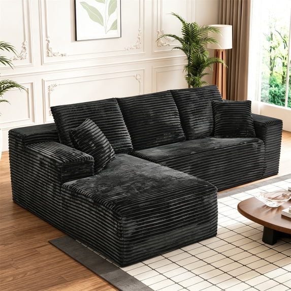 Aukfa 107" Cloud Sectional Boneless Couch Oversized Modular L-Shaped Sofa for Living Room, Left Chaise, Corduroy, Black