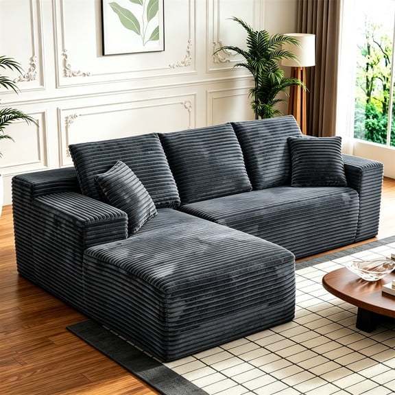Aukfa 107" Cloud Sectional Boneless Couch Oversized Modular L-Shaped Sofa for Living Room, Left Chaise, Corduroy, Gray