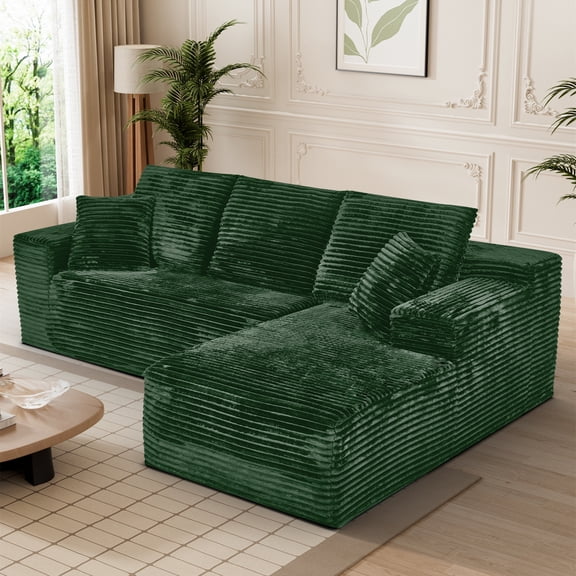 Aukfa 107" Cloud Sectional Boneless Couch Oversized Modular L-Shaped Sofa for Living Room, Right Chaise, Corduroy, Green