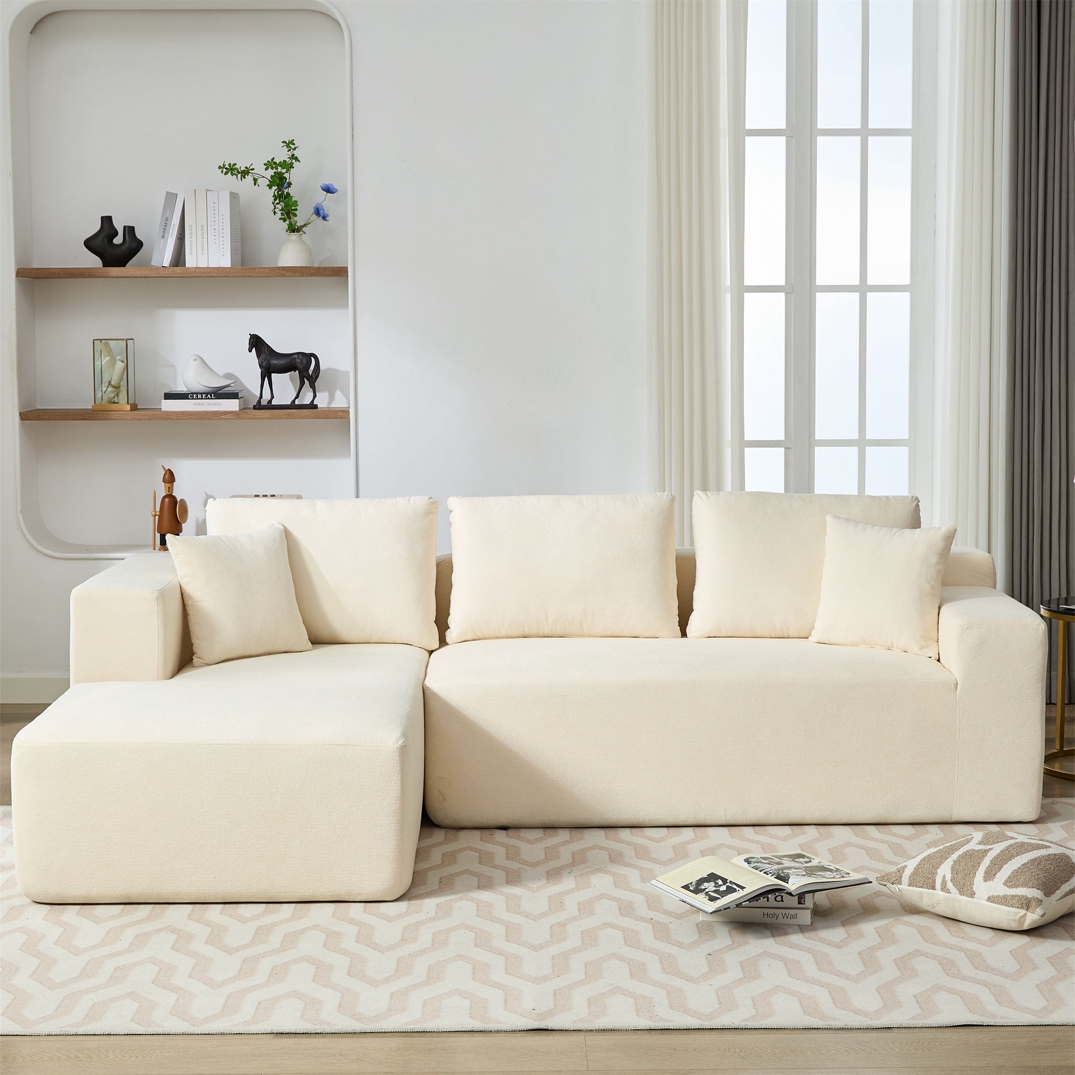 Aukfa 107" Cloud Sectional Couch Modern Modular Sofa with Deep Seat for Living Room, Installation Free, Chenille, Beige