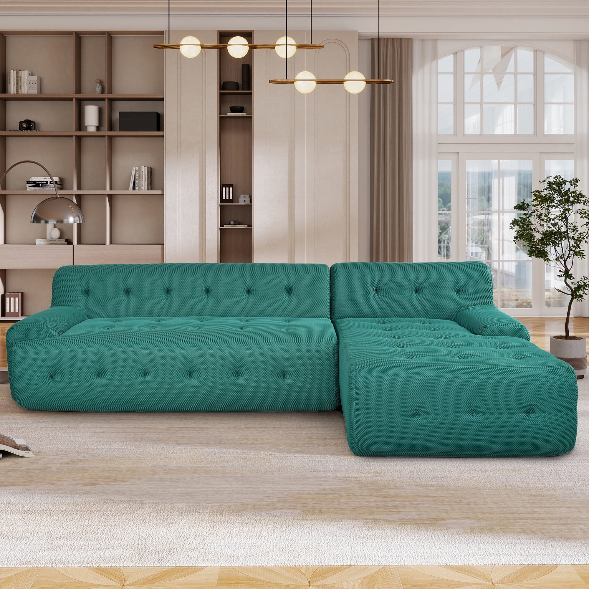 Aukfa 107" Modular Sectional Sofa Tufted Couch for Living Room, Bedroom, Polyester, Green