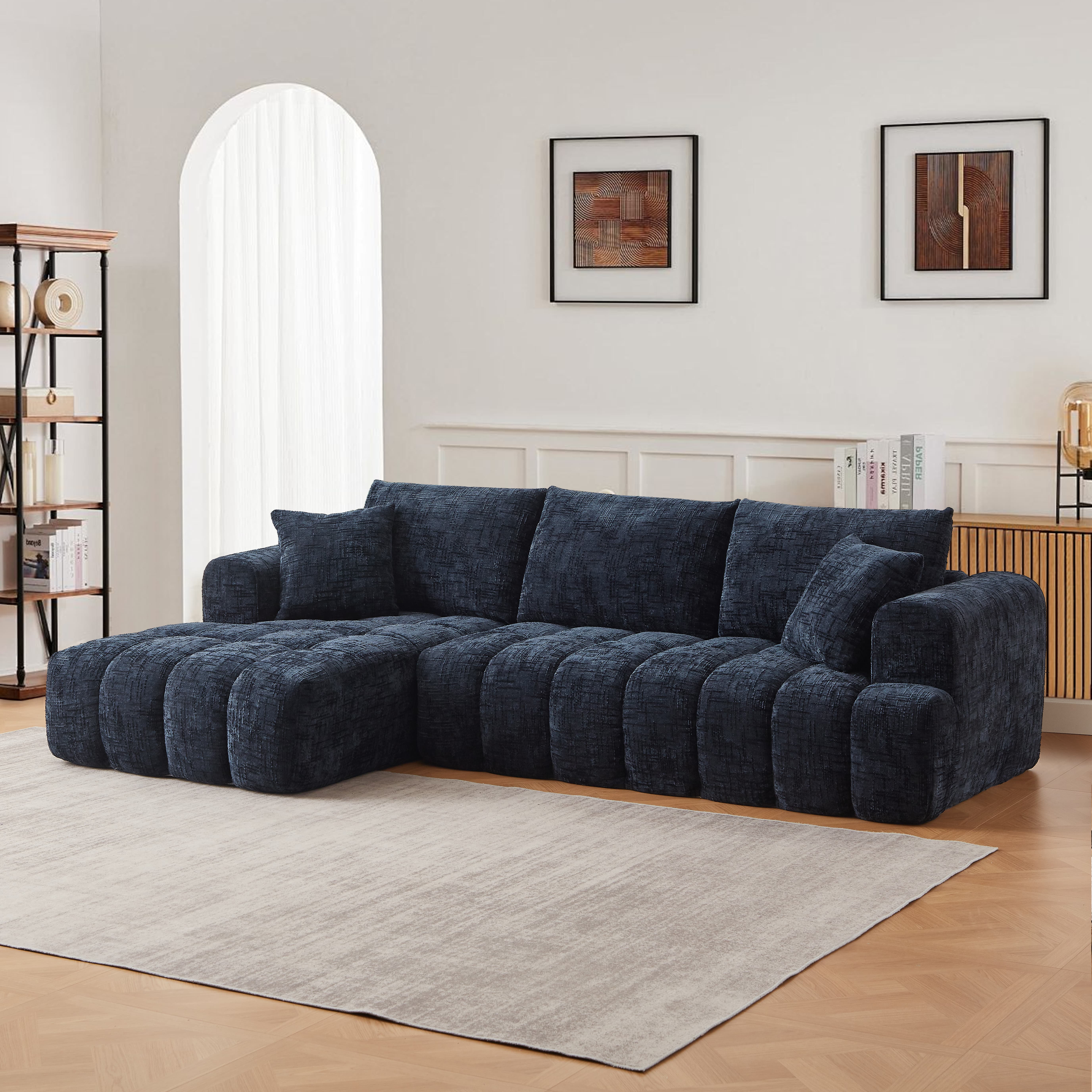 Aukfa 108" L-Shaped Oversized Sectional Sofa, Oversized Cloud Sectional Couch with Chaise & 2 Pillow, No Assembly Sponge Sleeper Couch for Living Room,Dark Blue