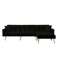 thumbnail image 1 of Aukfa 108" Living Room Sectional Sofa Bed, Velvet Sleeper Sofa, Nailhead Decor, 2 Pillows, Black, 1 of 11