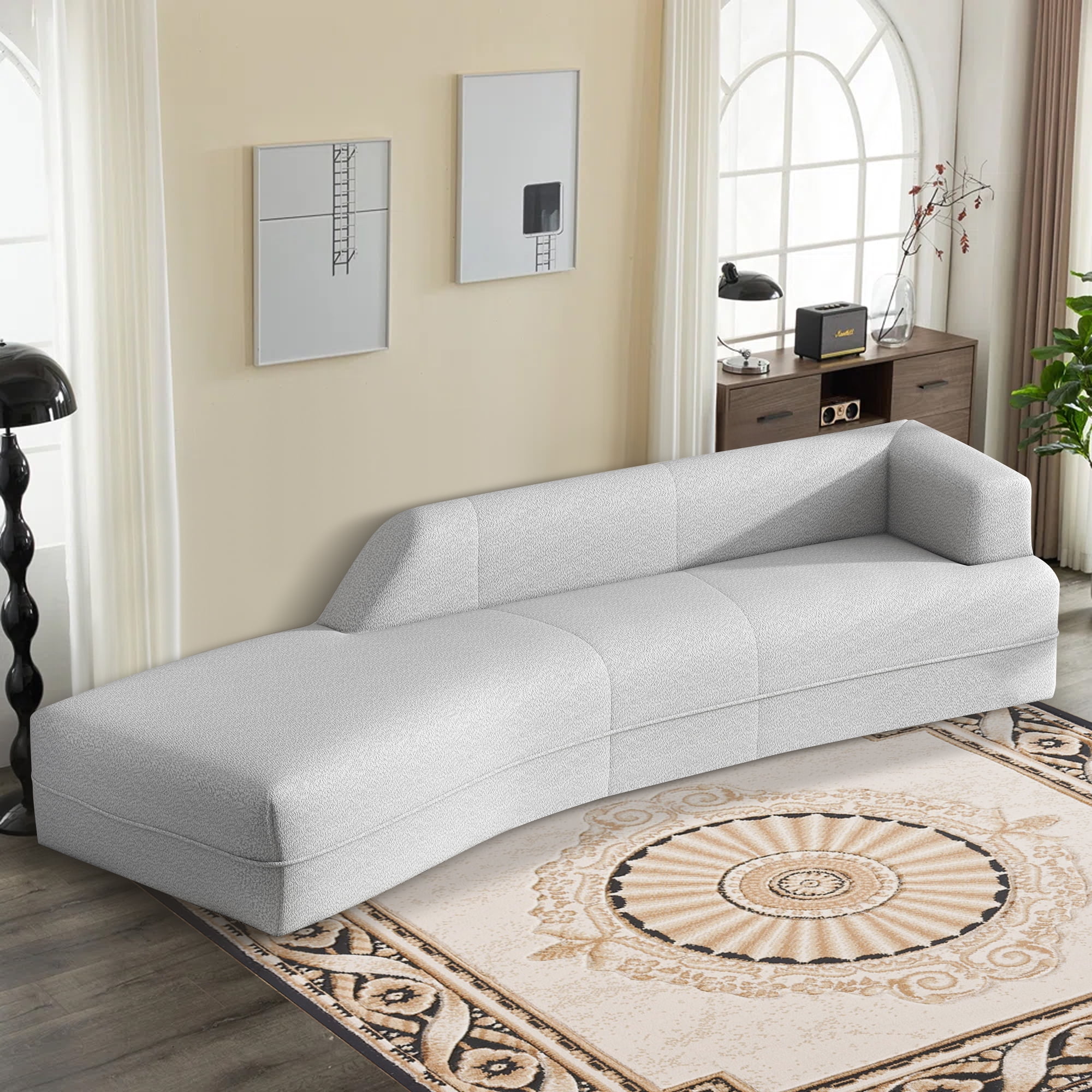 Aukfa 109.4" Curved Chaise Lounge Sofa Couch for Living Room, Boucle, Gray
