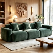 Aukfa 109" Oversized Boneless Couch Deep Seat 3 Seat Cloud Sofa for Living Room Bedroom, 3 Pillows, Velvet, Green