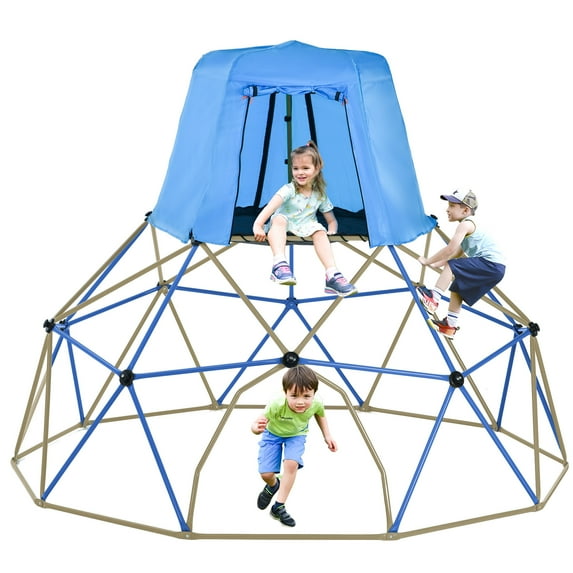 Aukfa 10FT Climbing Dome Play Center, Climbing Dome Tower with Canopy and Playmat, Supports 1000LBS, Blue