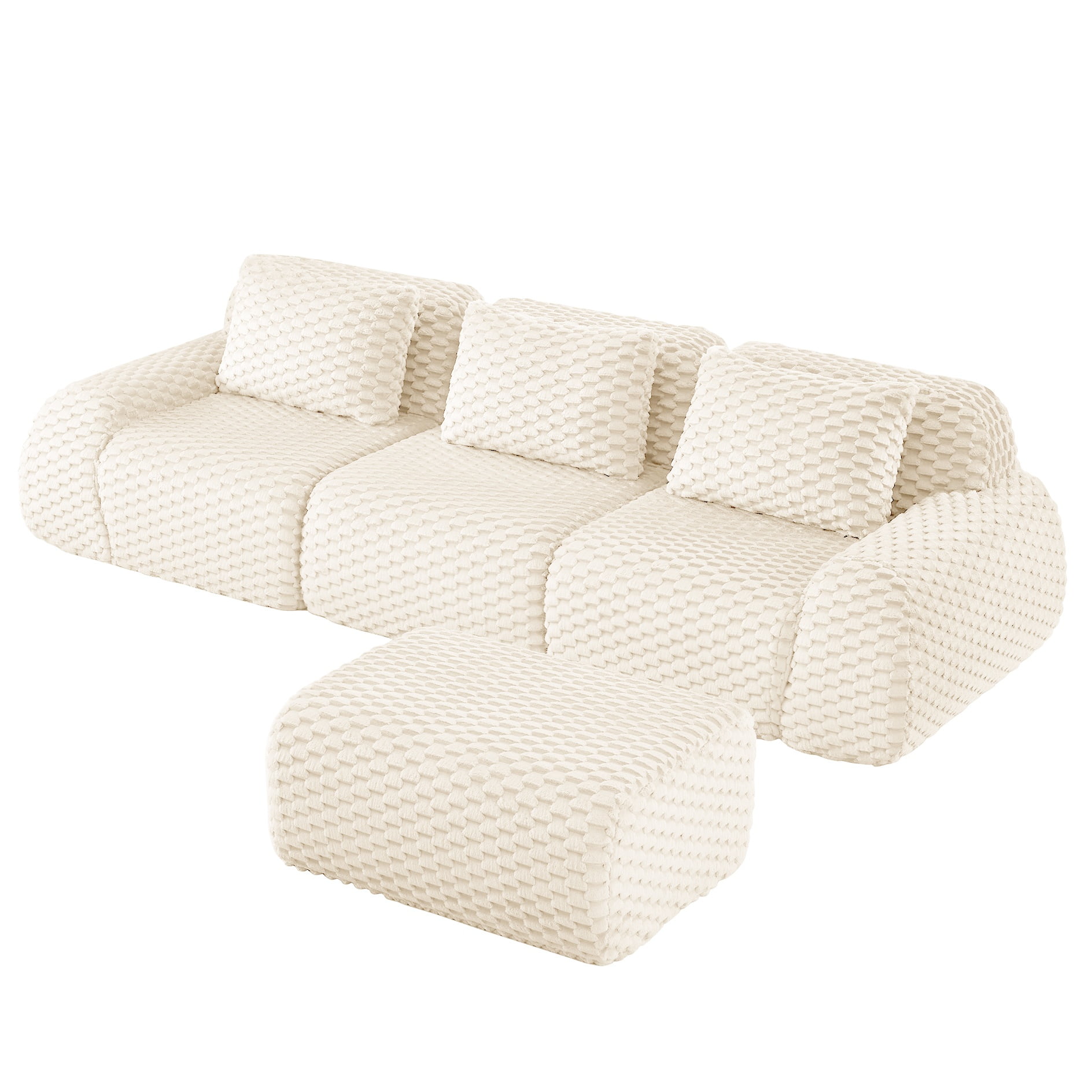 Aukfa 114" L-Shaped Modular Sectional Sofa, 29" Deep Seat Oversized Cloud Couch with Ottoman, Flannelette Upholstered 3-Seater Sofa for Living Room, White