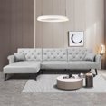 thumbnail image 1 of Aukfa 115" Velvet Sectional Sleeper Sofa for Living Room, Convertible Sofa Bed Queen, Light Gray, 1 of 10