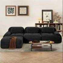 Aukfa 117" Modular Sectional Sofa Overstuffed Boneless Couch, 3Pillows, No Assembly, Corduroy, Black