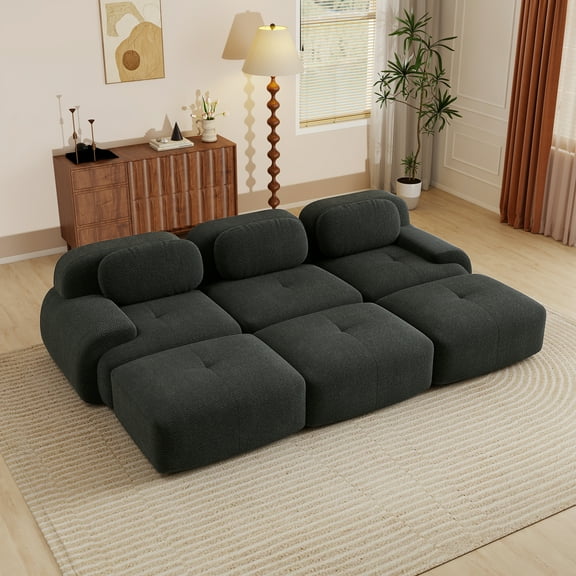 Aukfa 118" Modular Sectional Sofa w/ Ottoman, Oversized Living Room Couch, Corduroy, No Assembly, Black