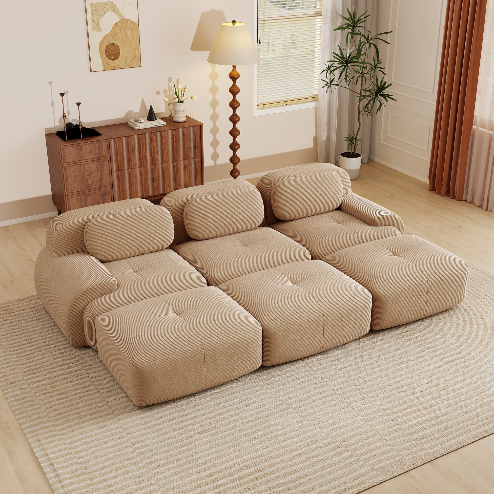 Aukfa 118" Modular Sectional Sofa w/ Ottoman, Oversized Living Room Couch, Corduroy, No Assembly, Coffee