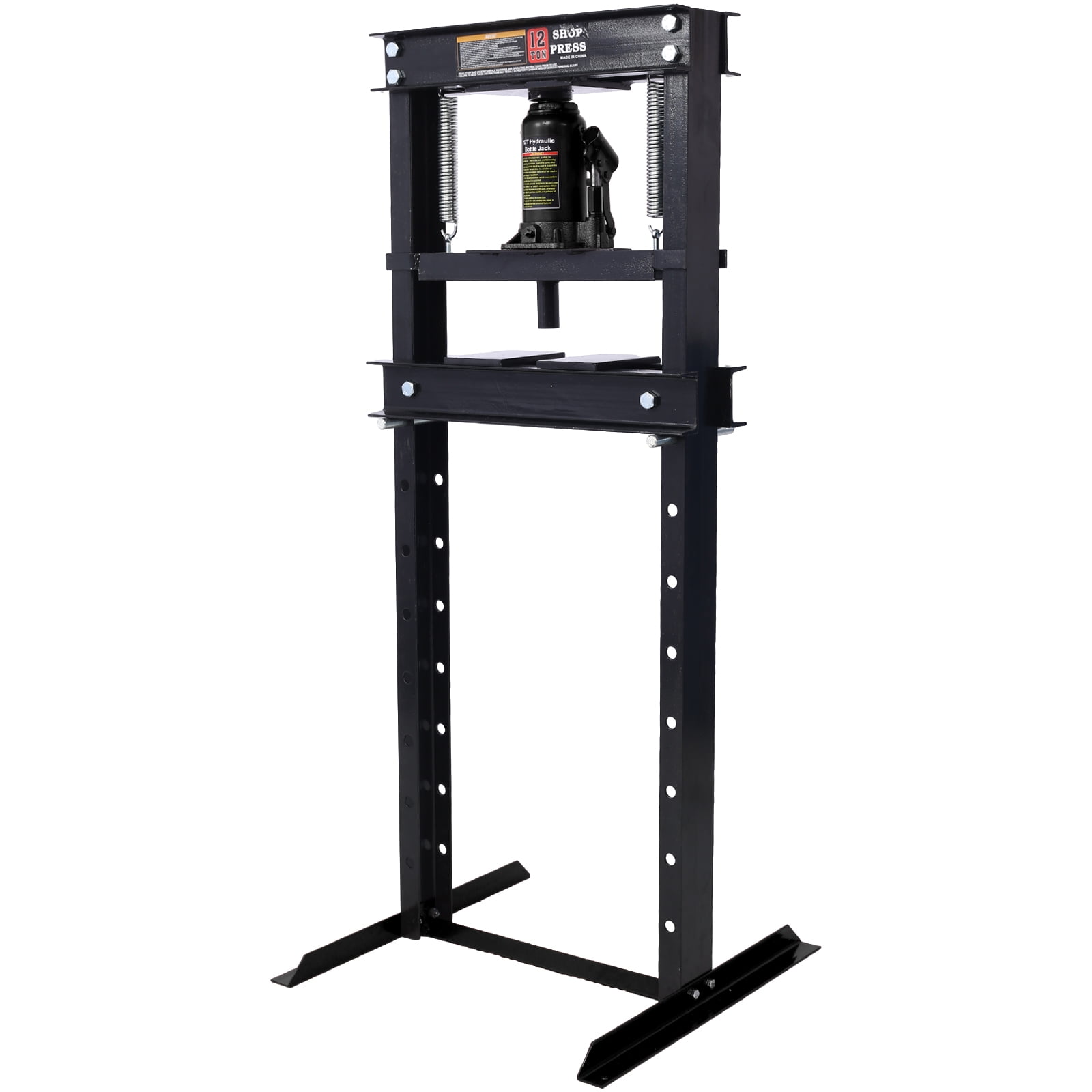 Aukfa 12 -Ton Hydraulic Shop Press with Press Plates, H-Frame Garage Floor Press, Black