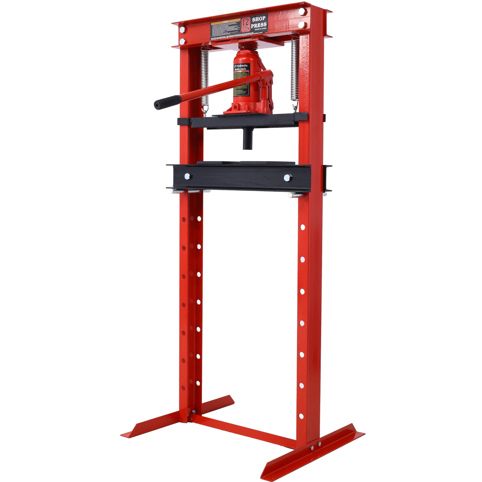 Aukfa 12 -Ton Hydraulic Shop Press with Press Plates, H-Frame Garage Floor Press, Red