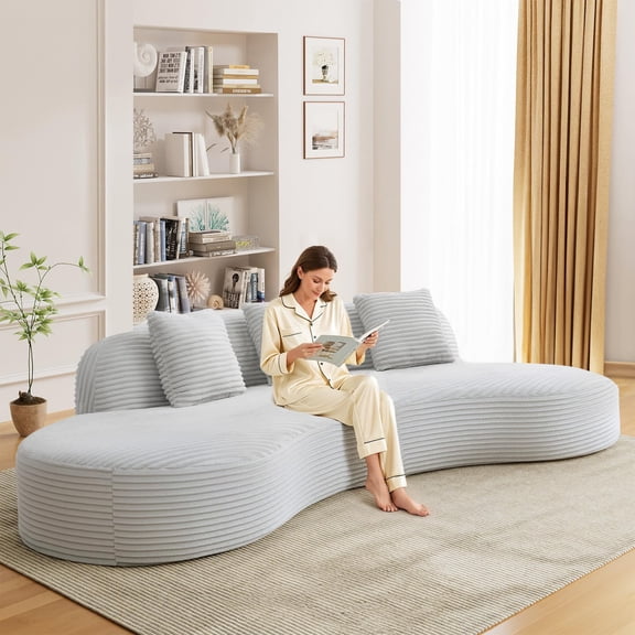 Aukfa 123.2" Oversized Cloud Sectional Sofa – Curved Upholstered Living Room Couch with 3 Pillows, No Assembly, Gray
