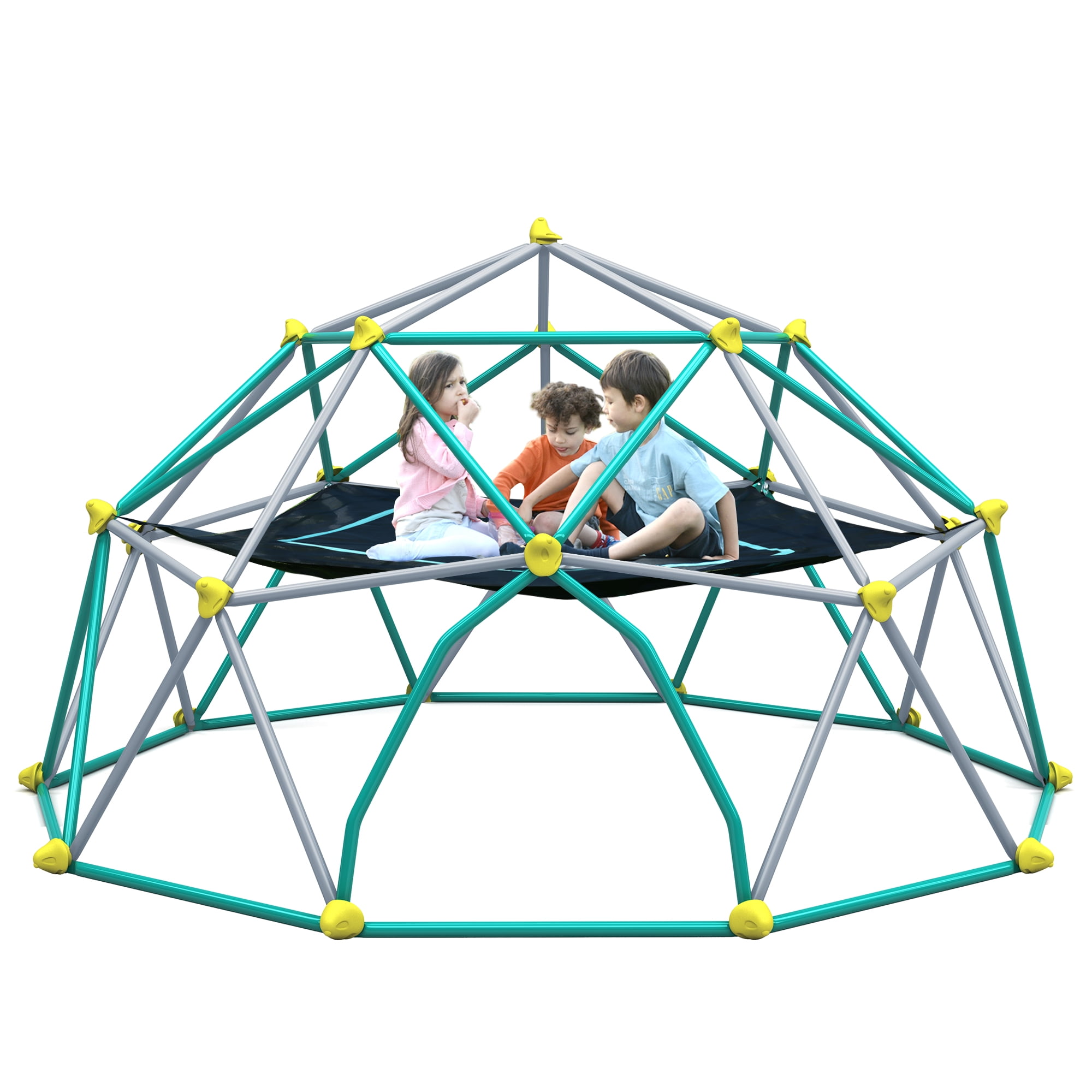 Aukfa 12FT Kids Climbing DomeJungle Gym with Hammock, 1000 lbs Capacity, Rust & UV Resistant, Gray