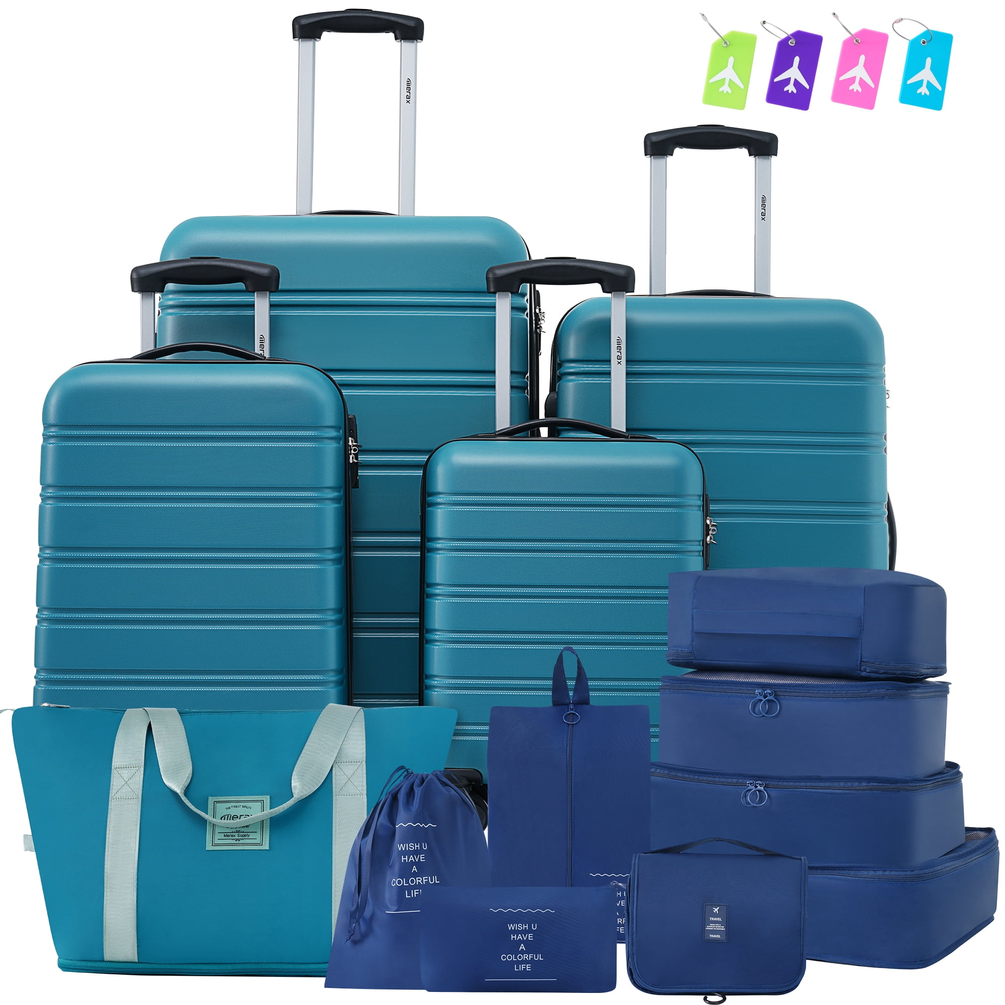 Aukfa 13 Piece Luggage Set Expandable Hardside Carry on Suitcase Set with TSA Lock (16/20/24/28) - Blue