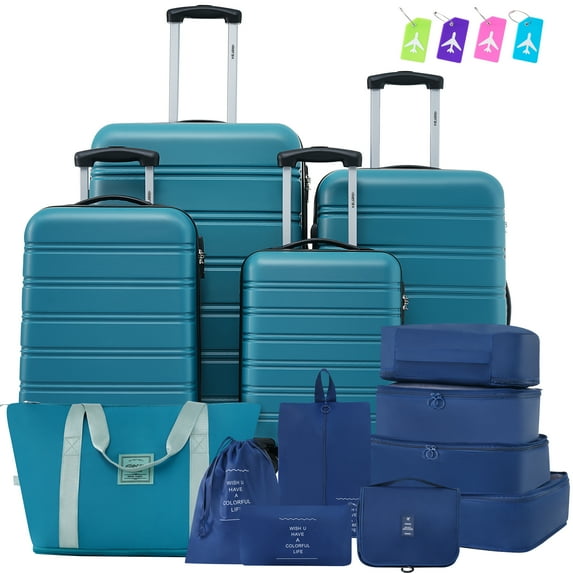 Aukfa 13 Piece Luggage Set Expandable Hardside Carry on Suitcase Set with TSA Lock (16/20/24/28) - Blue