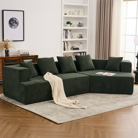 Aukfa 130" Oversized Cloud Sectional Couch Modular Sofa for Living Room, Installation Free, Green