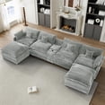 thumbnail image 1 of Aukfa 141" U Shaped Cloud Couch Oversized 6 Seat Sectional Sofa with USB&Cupholdes Storage Console for Living Room, Corduroy, Light Gray, 1 of 10