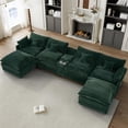 thumbnail image 1 of Aukfa 141" U Shaped Cloud Couch Oversized 6 Seat Sectional Sofa with USB&Cupholdes Storage Console for Living Room, Corduroy, Green, 1 of 9