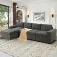 thumbnail image 1 of Aukfa 132" Oversized Sectional Sofa, 4 Seater Couch with Ottoman for Living Room, Microfiber, Gray, 1 of 10