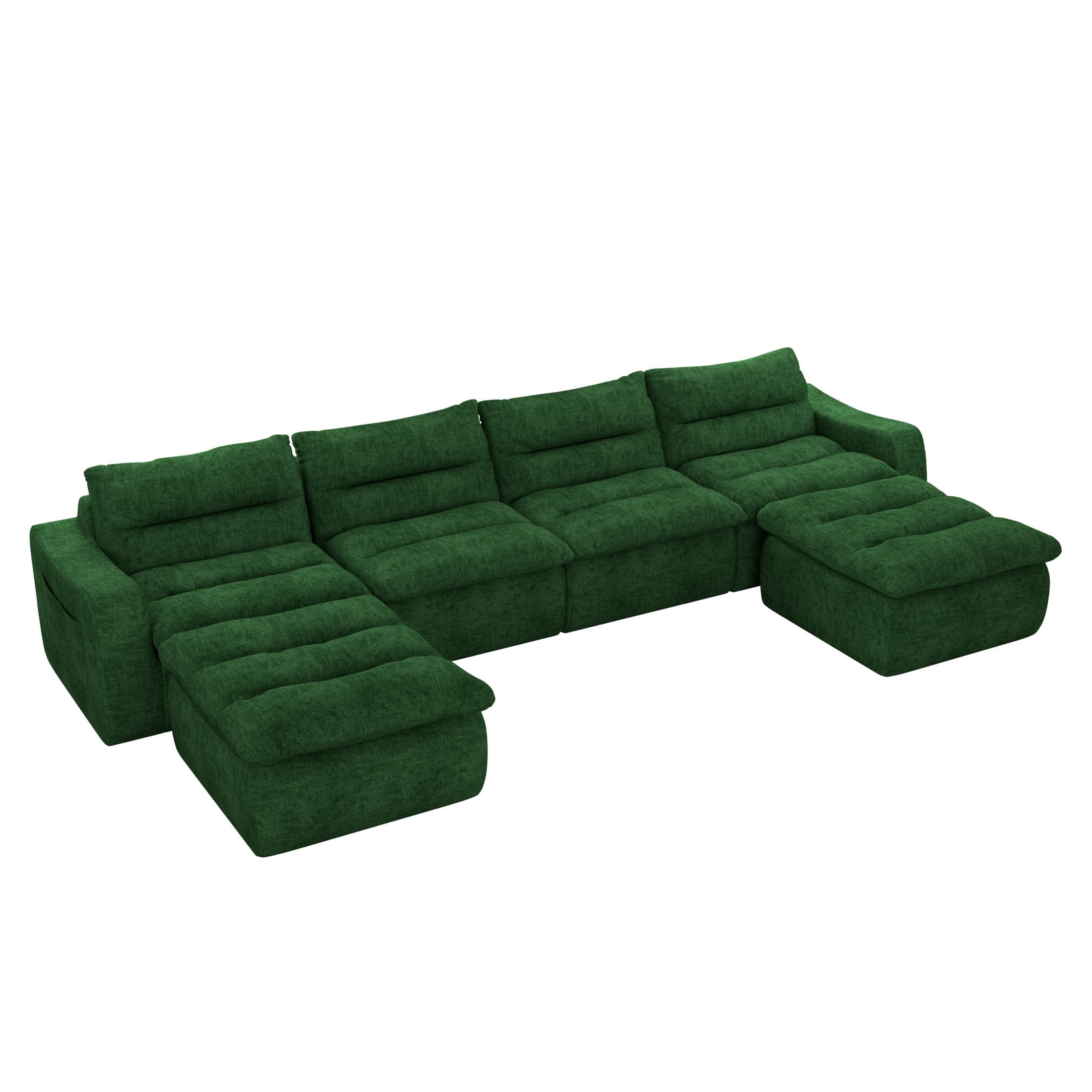 Aukfa 150" U-Shape Sectional Sofa with Ottoman, 6-Seater Chenille Modular Couch, Free Combination & Side Pockets, Green