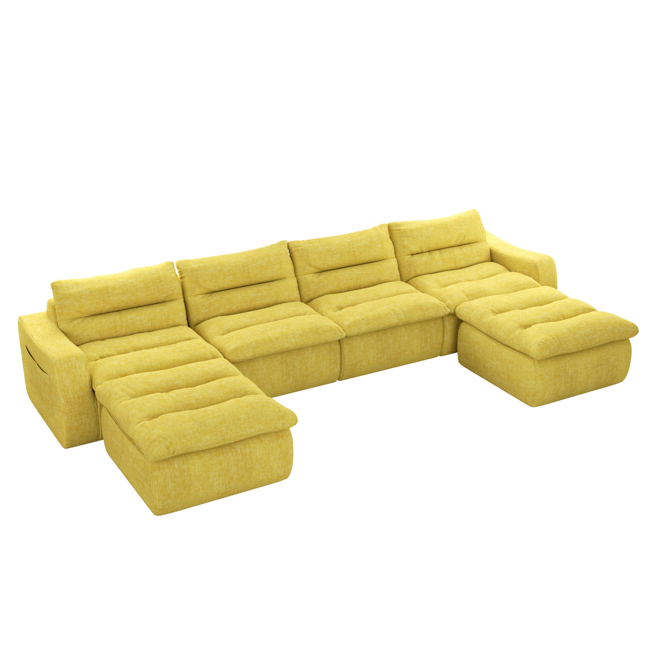 Aukfa 150" U-Shape Sectional Sofa with Ottoman, 6-Seater Chenille Modular Couch, Free Combination & Side Pockets, Yellow
