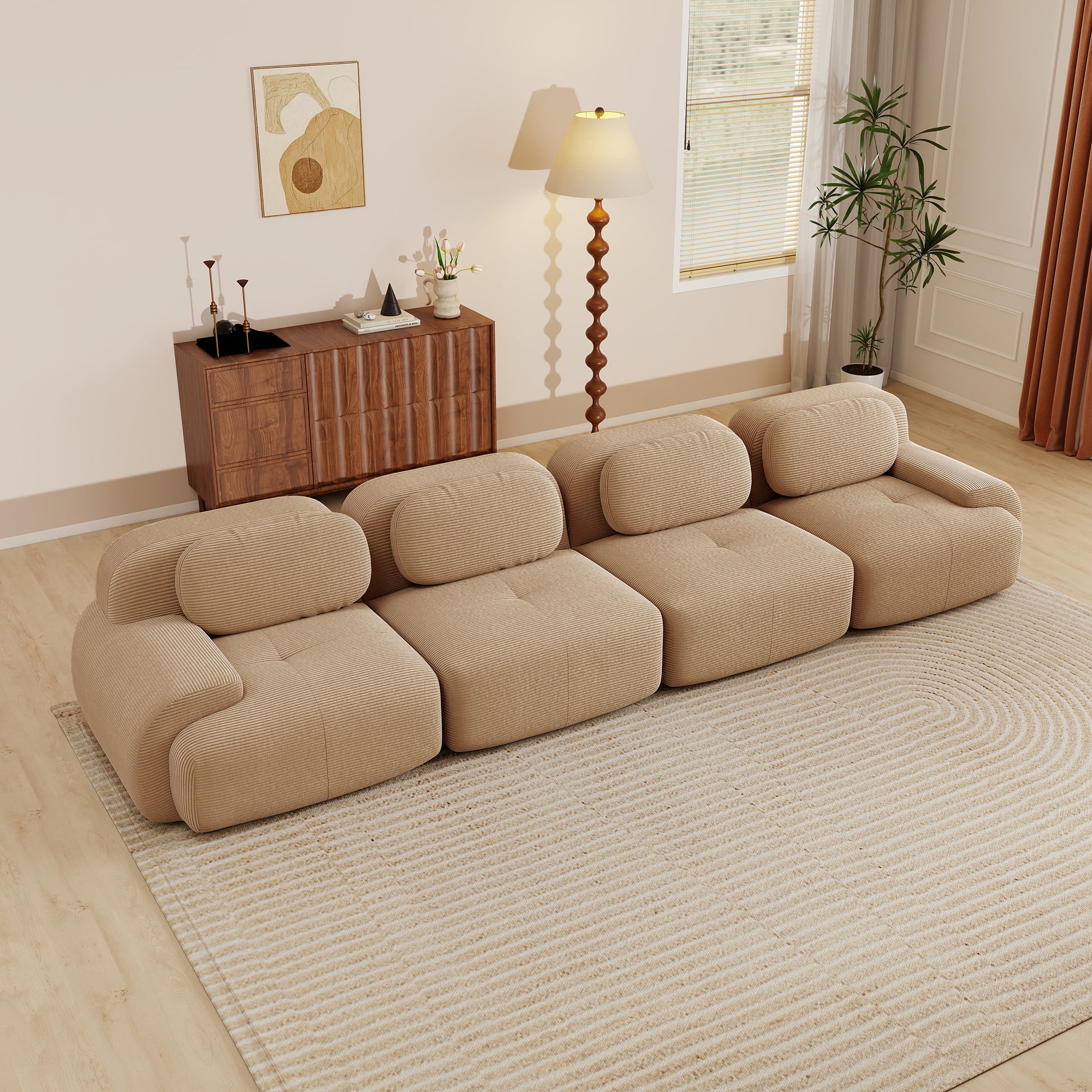 Aukfa 153" Modular Sectional Sofa, Oversized 4-Seater Living Room Sofa, Corduroy, No Assembly, Coffee
