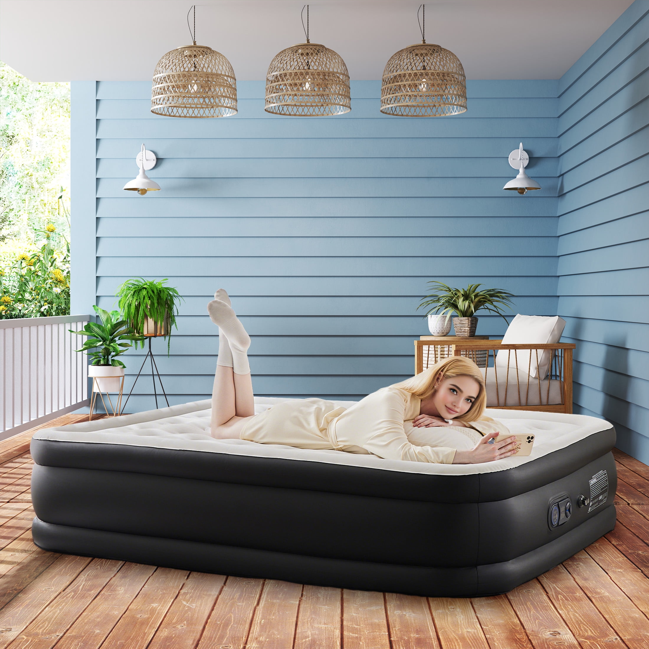 Coleman Inflatable Airbed with Zip on Topper & Battery Run
