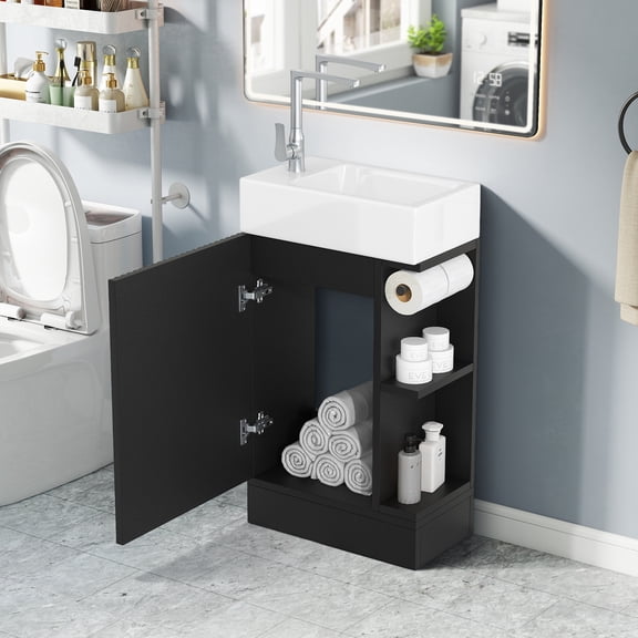 Aukfa 18.6" Bathroom Vanity with Sink Combo, Modern Storage Cabinet with Two-tier Shelves, Black