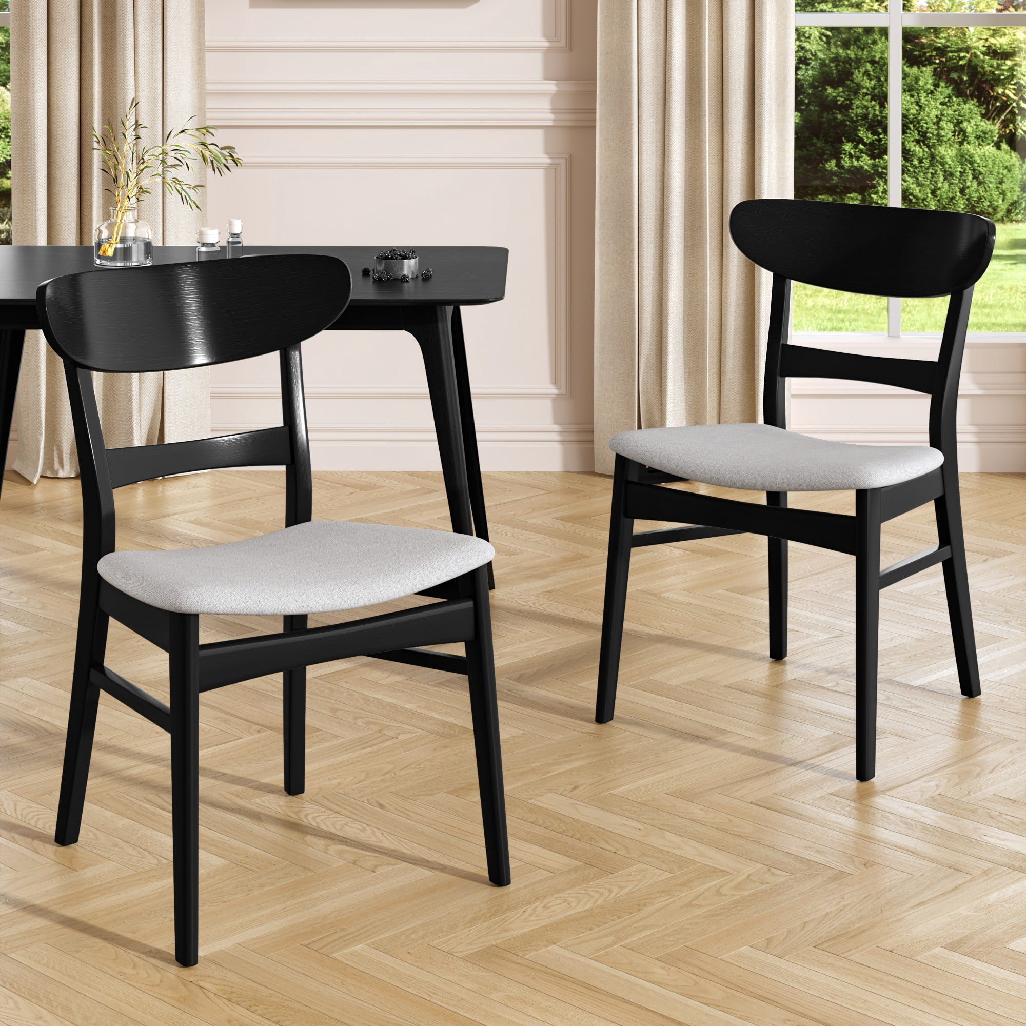 Aukfa 18"H Upholstered Side Chairs Set of 2, Mid Century Modern Dining Chairs with Curved Backrest for Kitchen, Dining Room, Living Room, Gary