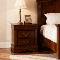 Aukfa 2-Drawer Nightstand, Farmhouse Wood Bedside Table for Bedroom/Living Room/Guest Room,Dark Cherry