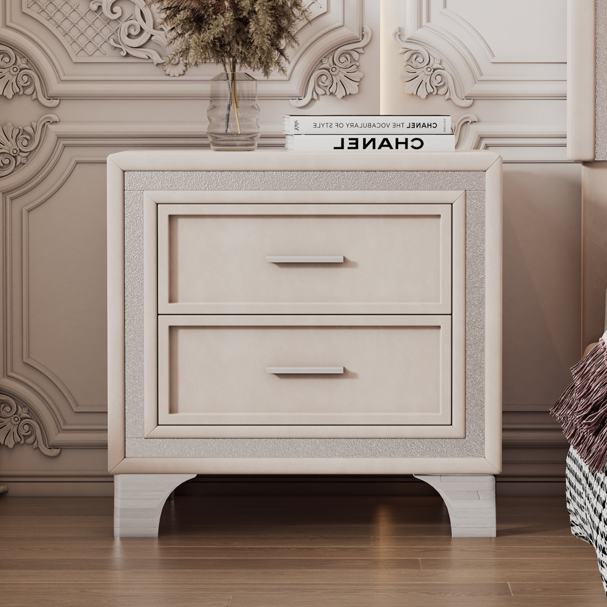 Aukfa 2-Drawer Nightstand, Modern Bedside Table for Bedroom/Living Room,Beige
