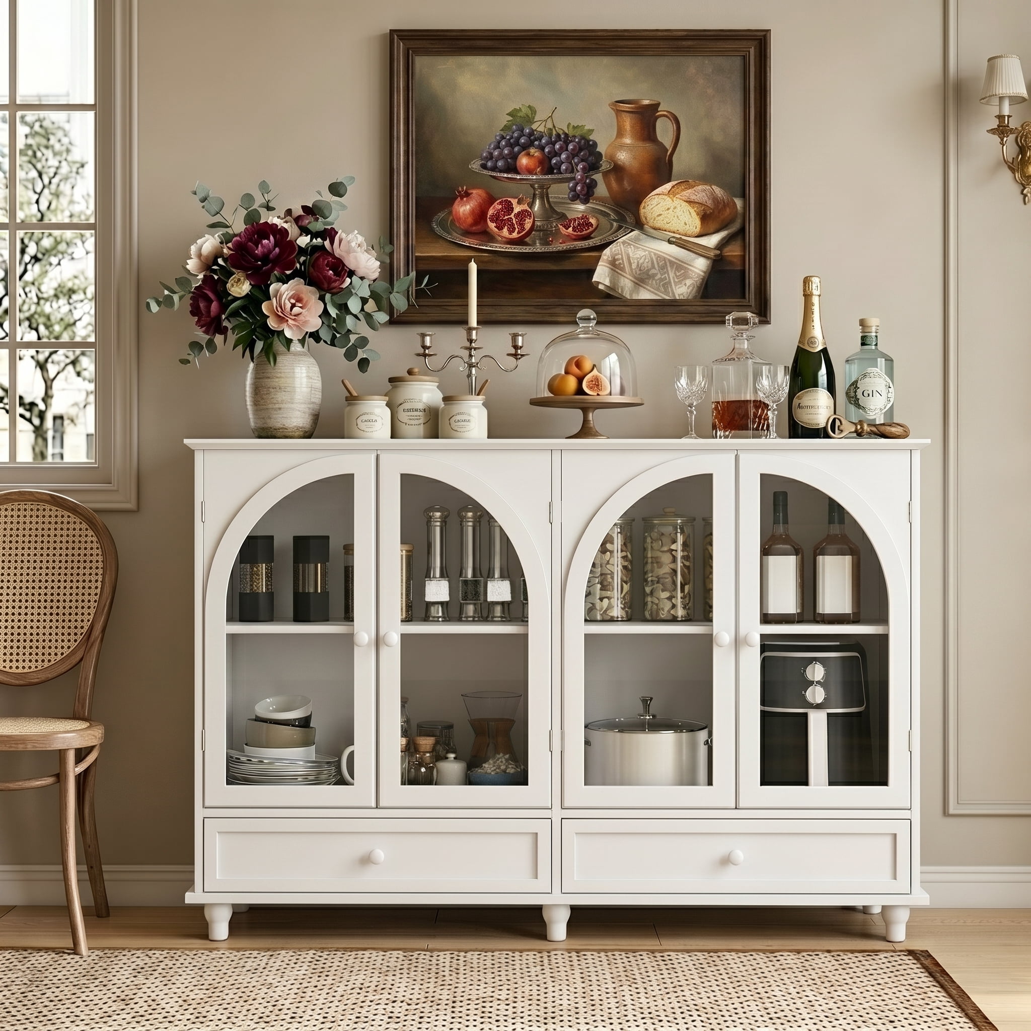 Aukfa 2 PCS Buffet Pantry Cabinet,Wood Sideboard Storage Cabinet for Dining Room Hallway Entryway,White
