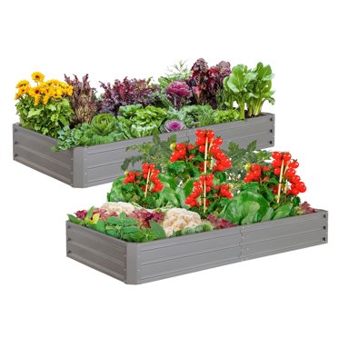 2-Pack 8x4x1ft Galvanized Raised Garden Beds – Outdoor Metal Planter Kit With Drainage