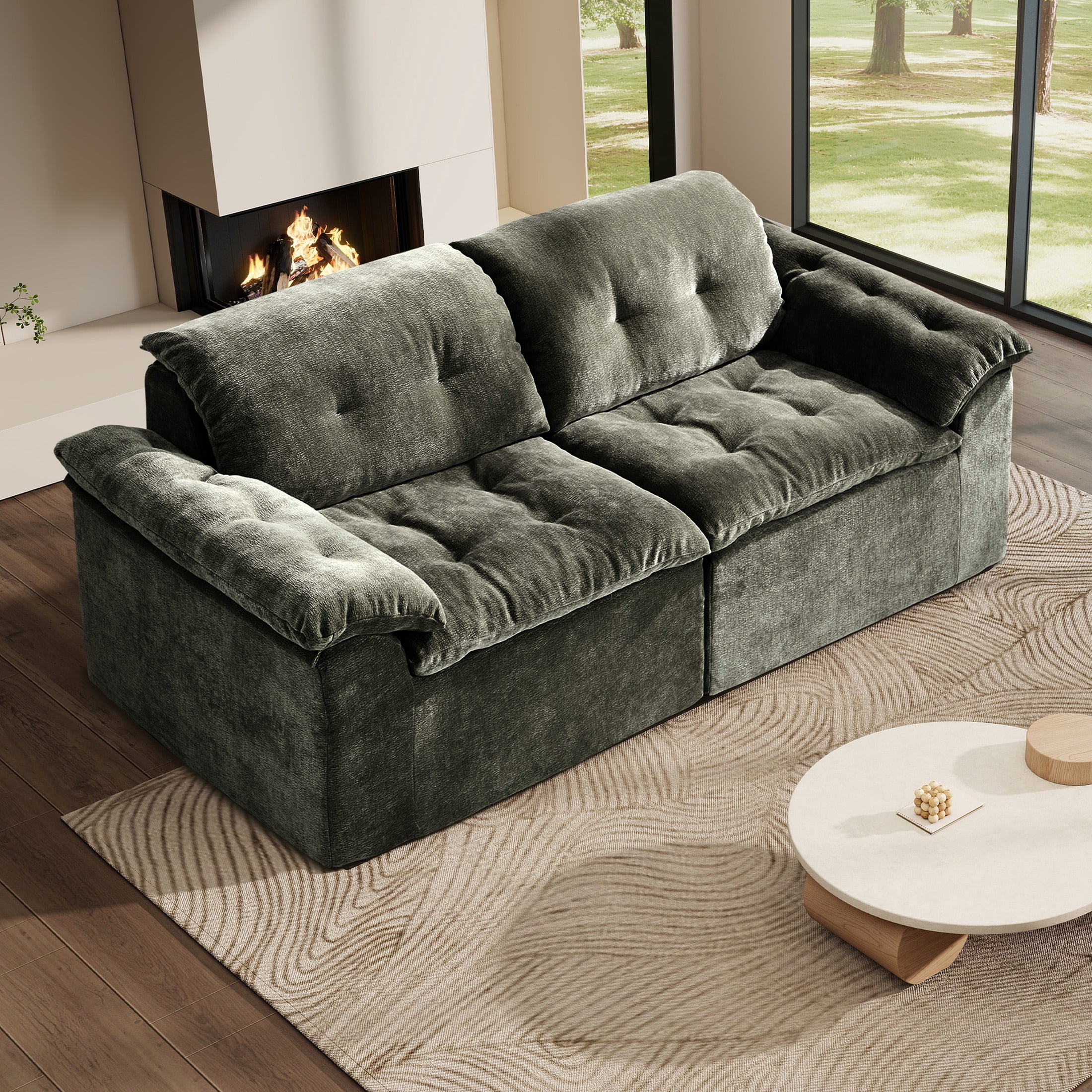 Aukfa 2-Piece Cloud Modular Sectional Sofa for Living Room, Ice Flower Chenille, Green